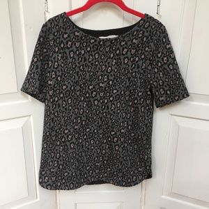 LOFT Gray Black, & Pink Cheeta Print Top
